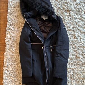 Derek lam crosby 10 ling Black Hooded fur trim Jacket coat worn once size 10